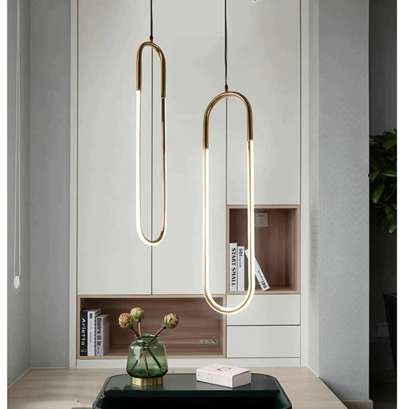 Lampes suspendues modernes en fer de style U en or, luminaires à suspension tubulaire à économie d'énergie pour lampe suspendue de salon