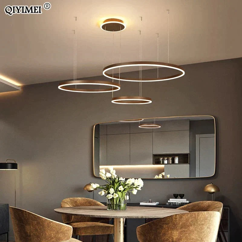 Lampes suspendues à LED modernes pour salon salle à manger luminaire suspendu à intensité variable anneaux circulaires lampe à suspension à café Luminaria