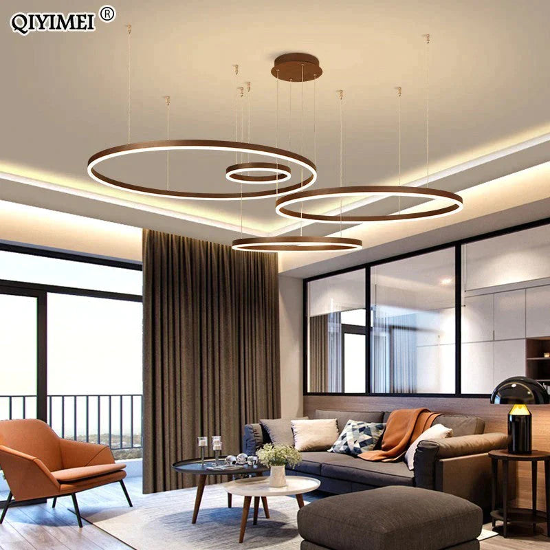Lampes suspendues à LED modernes pour salon salle à manger luminaire suspendu à intensité variable anneaux circulaires lampe à suspension à café Luminaria
