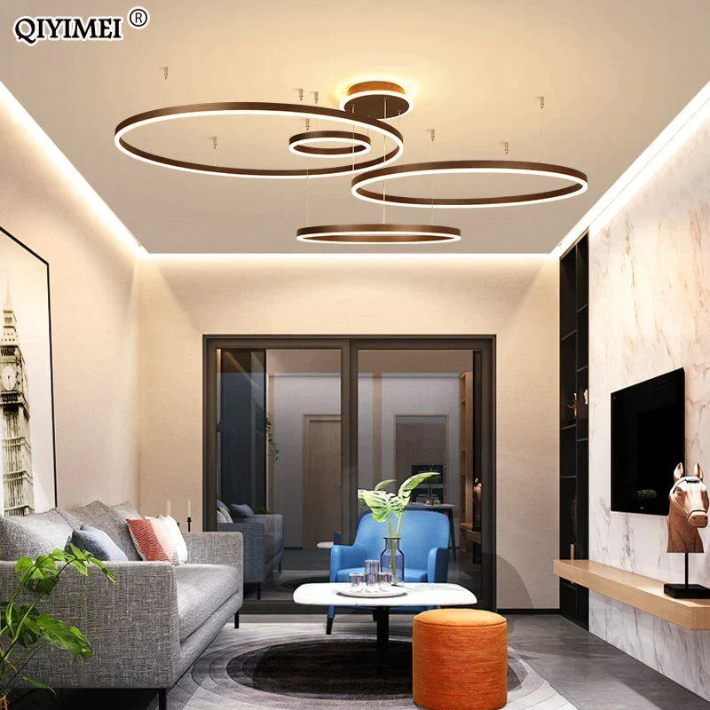 Lampes suspendues à LED modernes pour salon salle à manger luminaire suspendu à intensité variable anneaux circulaires lampe à suspension à café Luminaria