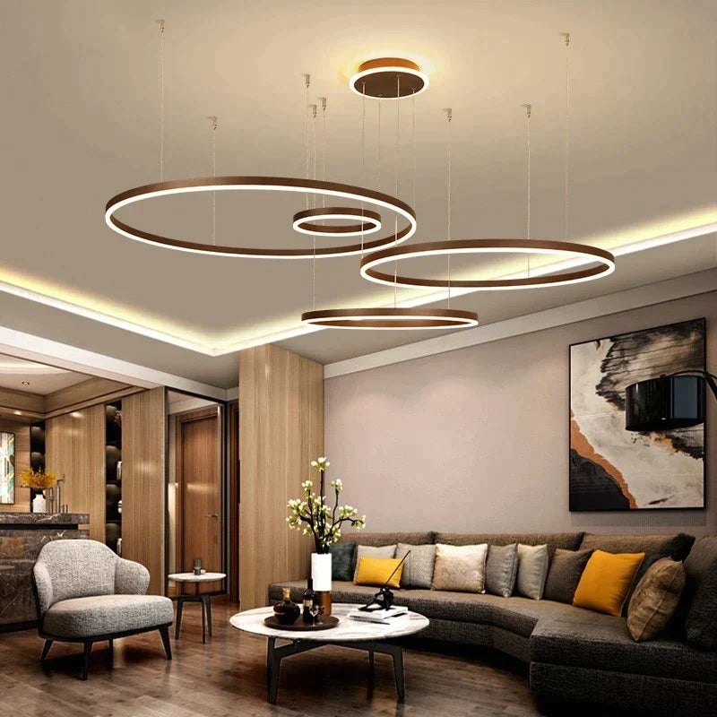Lampes suspendues à LED modernes pour salon salle à manger luminaire suspendu à intensité variable anneaux circulaires lampe à suspension à café Luminaria