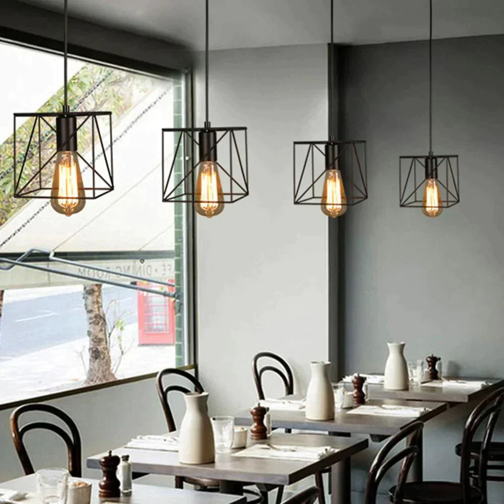 Modern Pendant Light Black Iron Hanging Cage Vintage E27Led Lamp Bulb Industrial Loft Retro Dining Room Restaurant Bar Counte