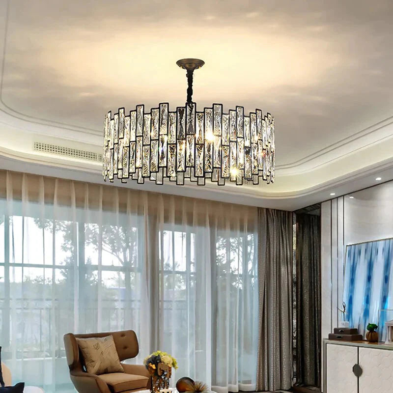 Lustre rond moderne en cristal noir pour salon, salle à manger, bar, éclairage