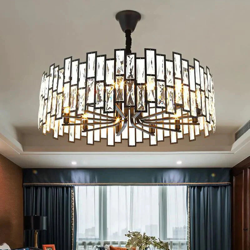 Lustre rond moderne en cristal noir pour salon, salle à manger, bar, éclairage