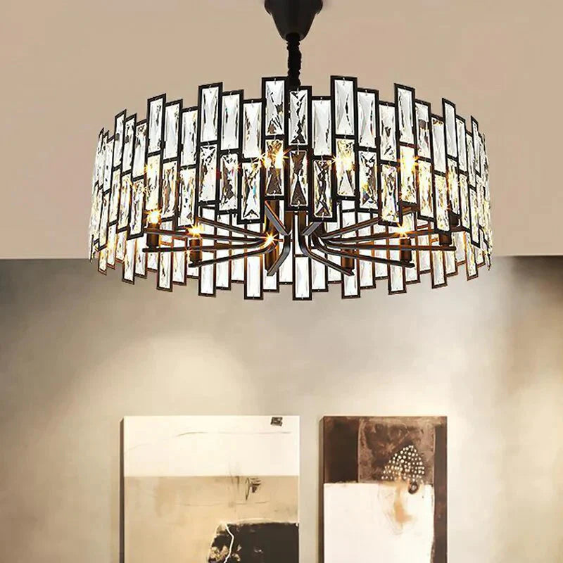 Lustre rond moderne en cristal noir pour salon, salle à manger, bar, éclairage