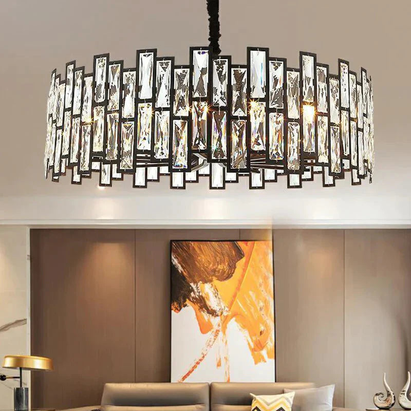 Lustre rond moderne en cristal noir pour salon, salle à manger, bar, éclairage