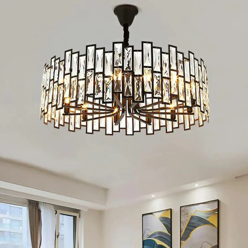 Lustre rond moderne en cristal noir pour salon, salle à manger, bar, éclairage