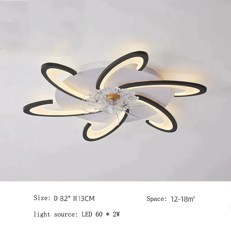 Nordic Living Room Led Creative Smart Windmill Ceiling Fan Light Black-D82X13Cm / White Ceiling