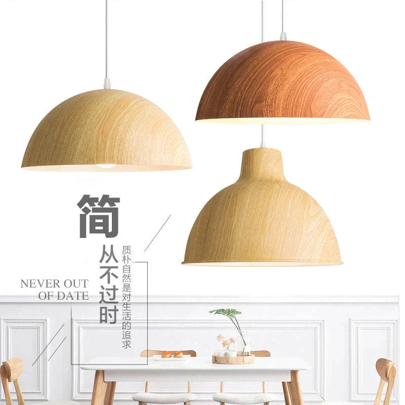 Lampes suspendues en aluminium peintes en aérosol de grain de bois moderne nordique, lampes d'éclairage décoratives de chevet de bureau de salle à manger de salon