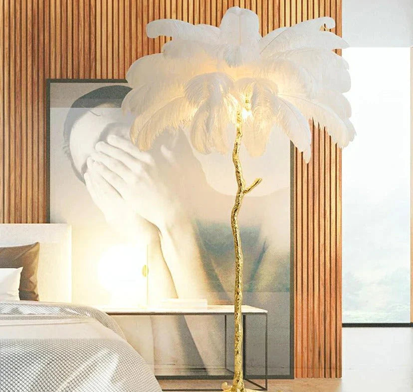 Nordic Ostrich Feather Floor Lamp Stand Light Copper Modern Interior Lighting Decor Home Floor Lights Luminaria Ostrich Feather