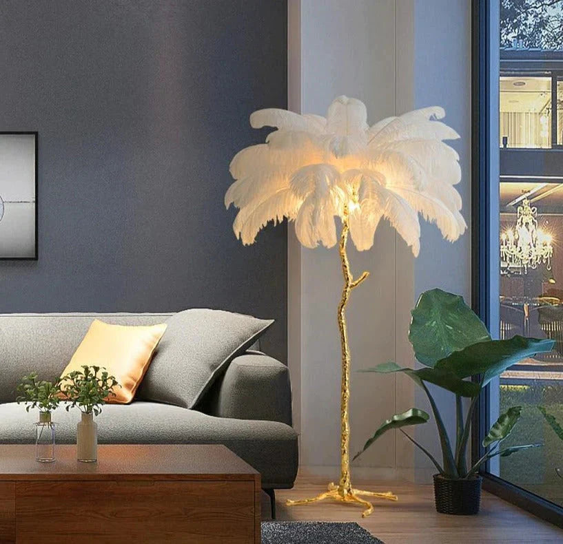 Nordic Ostrich Feather Floor Lamp Stand Light Copper Modern Interior Lighting Decor Home Floor Lights Luminaria Ostrich Feather