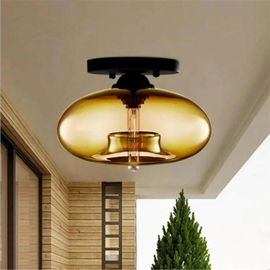 Vintage Colorful Hand Blown Glass Ceiling Lighting Retro Round Design Balcony Corridor Ceiling Lamp