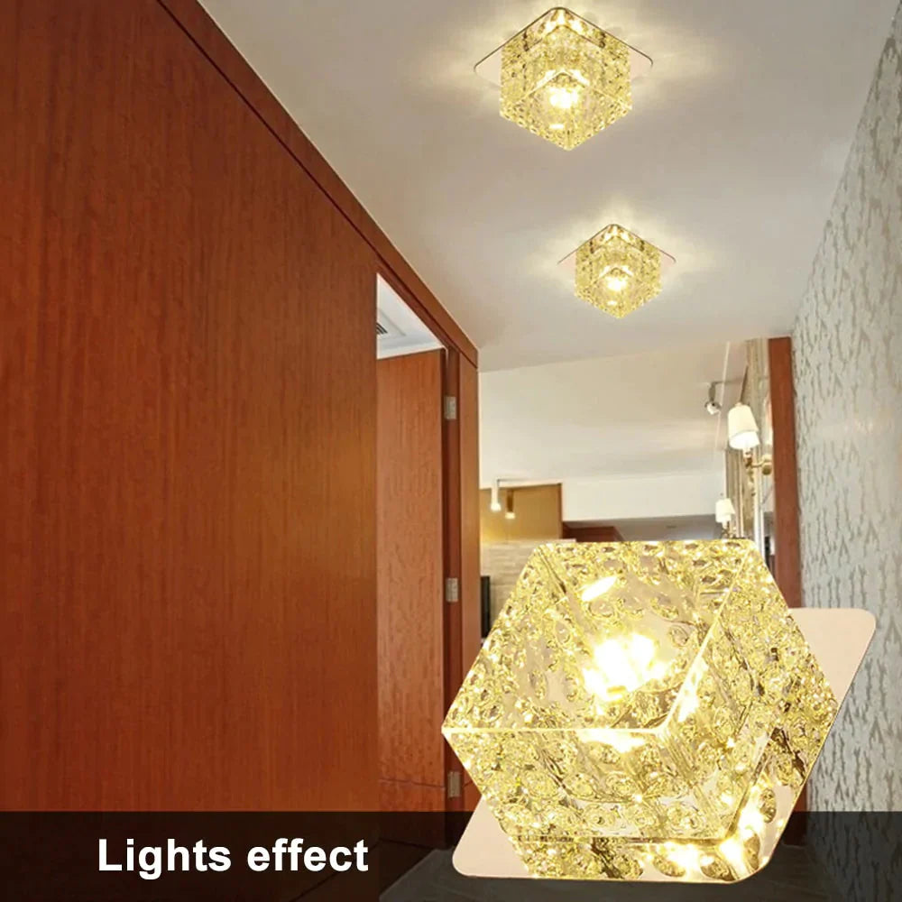 Plafonnier LED en cristal monté en surface, lampe d'allée, lustre, lampe de plafond moderne pour salon, chambre à coucher, couloir, entrée