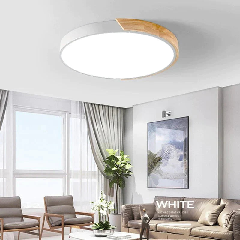 Lampes de plafond simples en bois de mode nordique luminaire rond coloré en aluminium pour chambre à coucher et salon