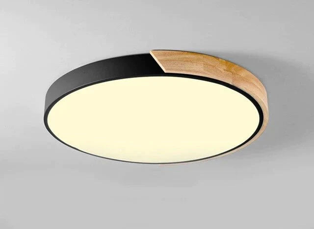 Lampes de plafond simples en bois de mode nordique luminaire rond coloré en aluminium pour chambre à coucher et salon