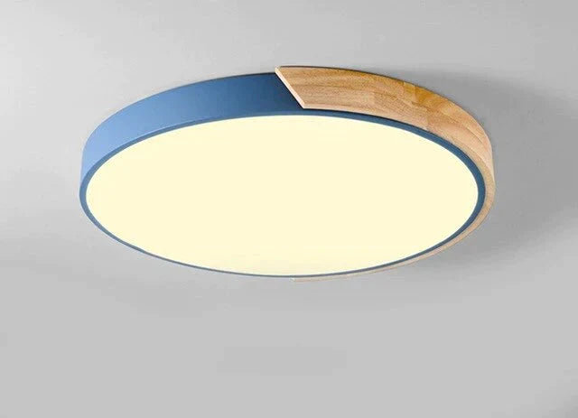 Lampes de plafond simples en bois de mode nordique luminaire rond coloré en aluminium pour chambre à coucher et salon