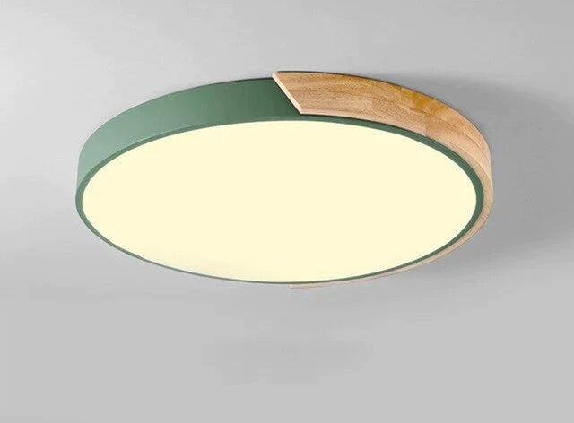 Lampes de plafond simples en bois de mode nordique luminaire rond coloré en aluminium pour chambre à coucher et salon
