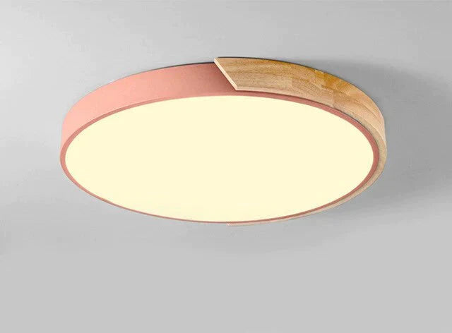 Lampes de plafond simples en bois de mode nordique luminaire rond coloré en aluminium pour chambre à coucher et salon