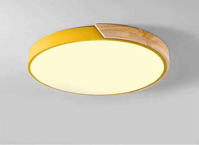 Lampes de plafond simples en bois de mode nordique luminaire rond coloré en aluminium pour chambre à coucher et salon