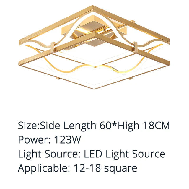 LED Ceiling Lights Gold Body Round/Square For Bedroom Support  Remote Control Led Lamps