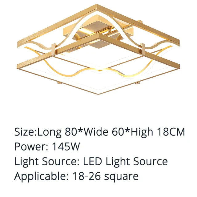 LED Ceiling Lights Gold Body Round/Square For Bedroom Support  Remote Control Led Lamps