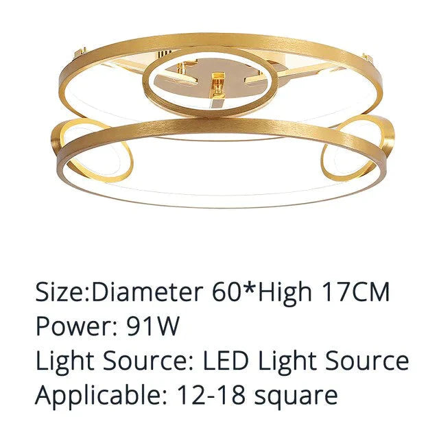 LED Ceiling Lights Gold Body Round/Square For Bedroom Support  Remote Control Led Lamps