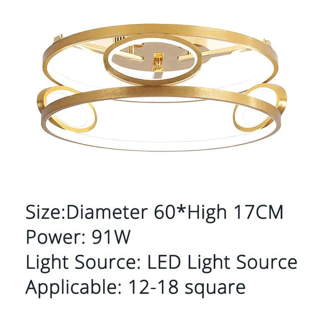 Led Ceiling Lights Gold Body Round/Square For Bedroom Support Remote Control Led Lamps