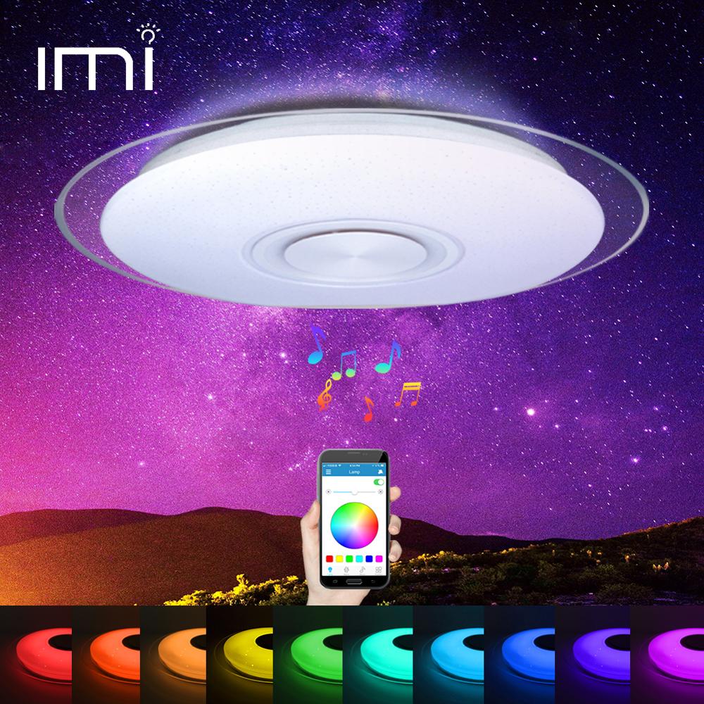 Plafonnier LED moderne RVB à intensité variable avec télécommande et haut-parleur Bluetooth et musique, lampe intelligente colorée pour chambre à coucher et salon