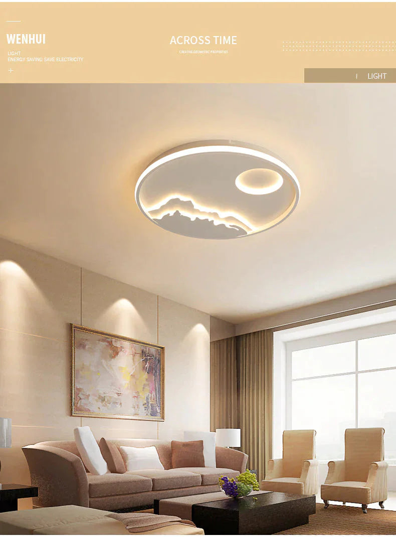 Plafonnier LED moderne au design nature lever de soleil pour salon, chambre à coucher, cuisine, salle à manger, luminaire ICFW1910