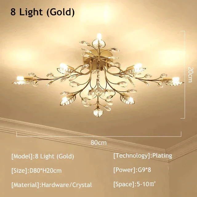 Vintage Led Ceiling Light Crystal Lamp For Living Room Loft 8 Lights Gold / Warm White