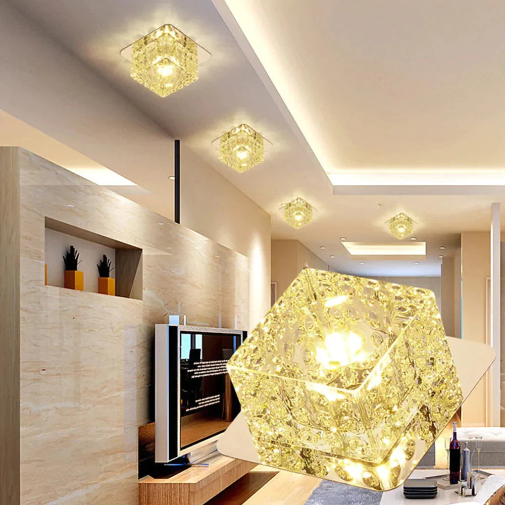 Plafonnier LED en cristal monté en surface, lampe d'allée, lustre, lampe de plafond moderne pour salon, chambre à coucher, couloir, entrée