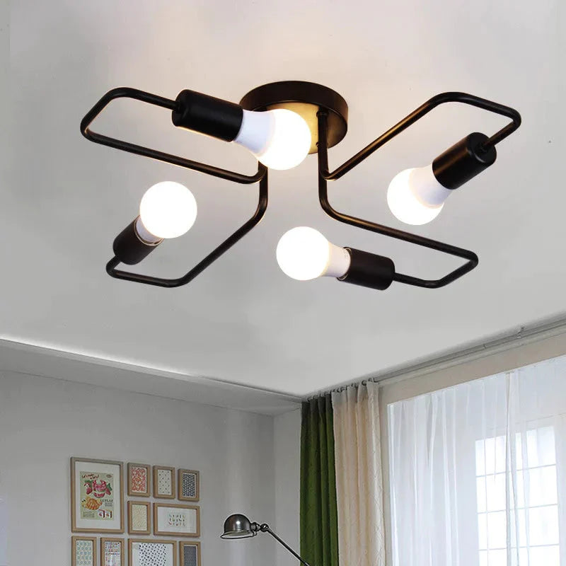 4/6 Light Retro Wrought Iron Ceiling Lights Bedroom/Dining Room Vintage Black Ceiling Lamp Fixture E27 Lustres