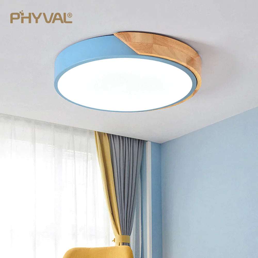 Nordic Wooden Ceiling Lamp Dimmable Led Ceiling Lights Round 30-60 Size Diameter Ultra-thin 5 cm High 7 Colors Iron Art Macaron
