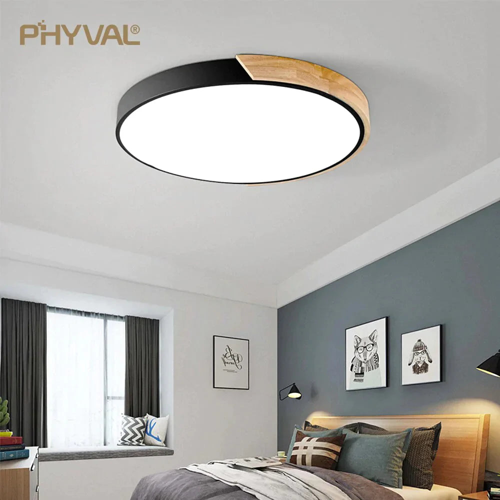 Nordic Wooden Ceiling Lamp Dimmable Led Ceiling Lights Round 30-60 Size Diameter Ultra-thin 5 cm High 7 Colors Iron Art Macaron