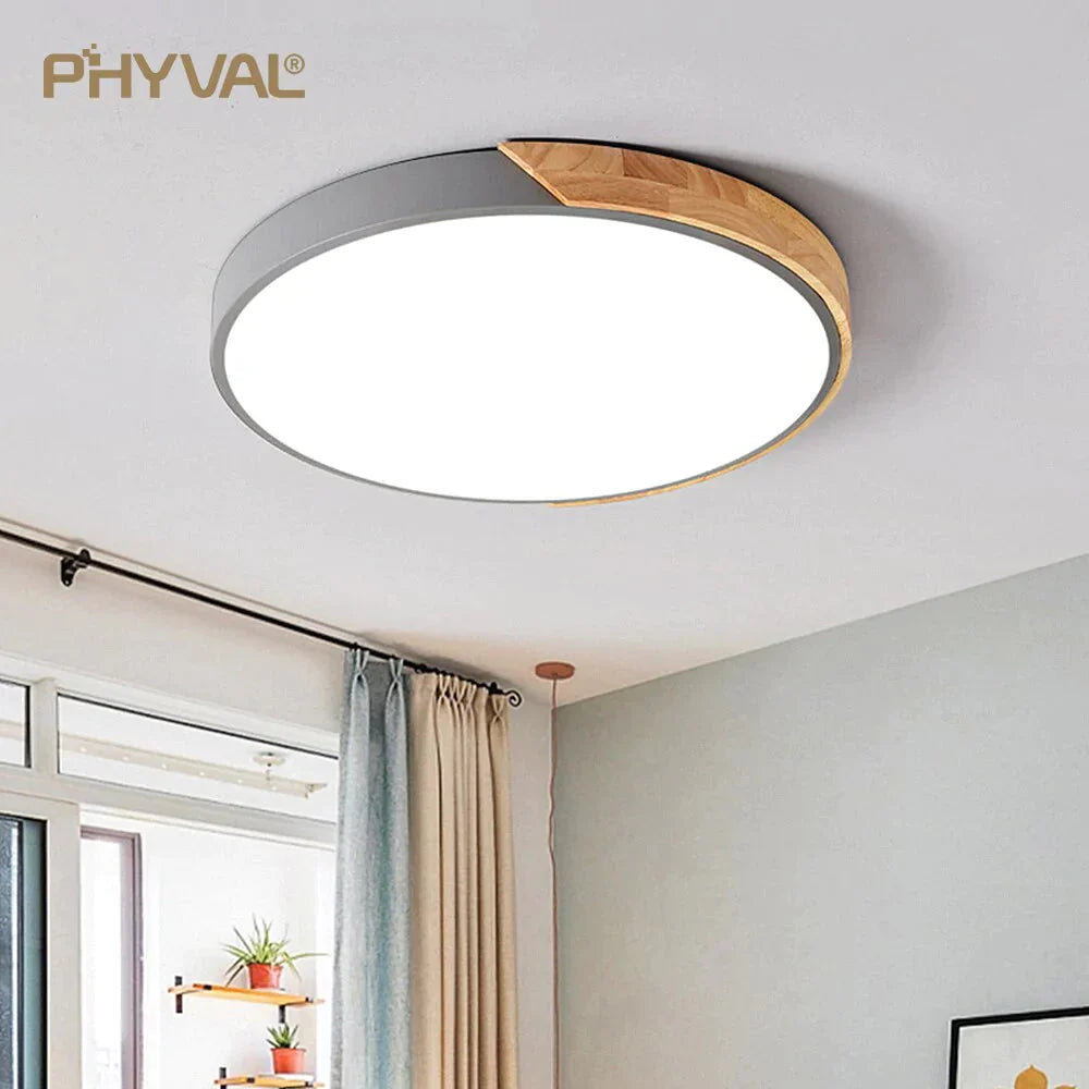 Nordic Wooden Ceiling Lamp Dimmable Led Ceiling Lights Round 30-60 Size Diameter Ultra-thin 5 cm High 7 Colors Iron Art Macaron
