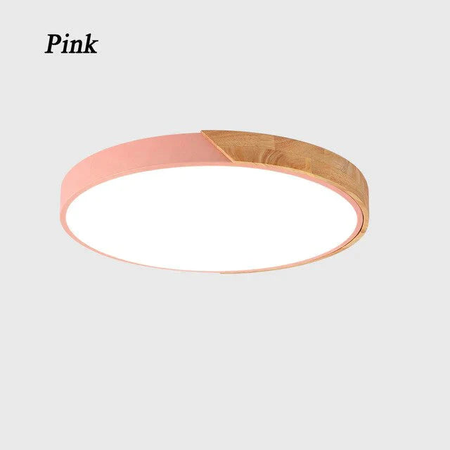 Nordic Wooden Ceiling Lamp Dimmable Led Ceiling Lights Round 30-60 Size Diameter Ultra-thin 5 cm High 7 Colors Iron Art Macaron