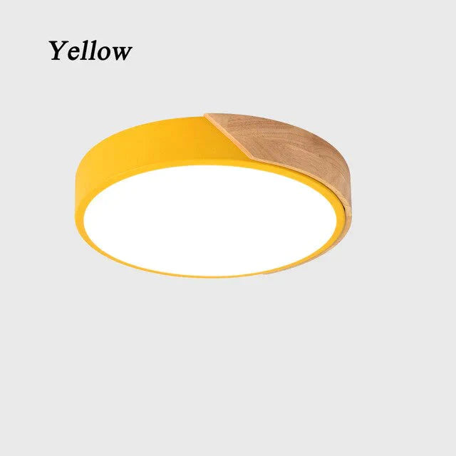 Nordic Wooden Ceiling Lamp Dimmable Led Ceiling Lights Round 30-60 Size Diameter Ultra-thin 5 cm High 7 Colors Iron Art Macaron