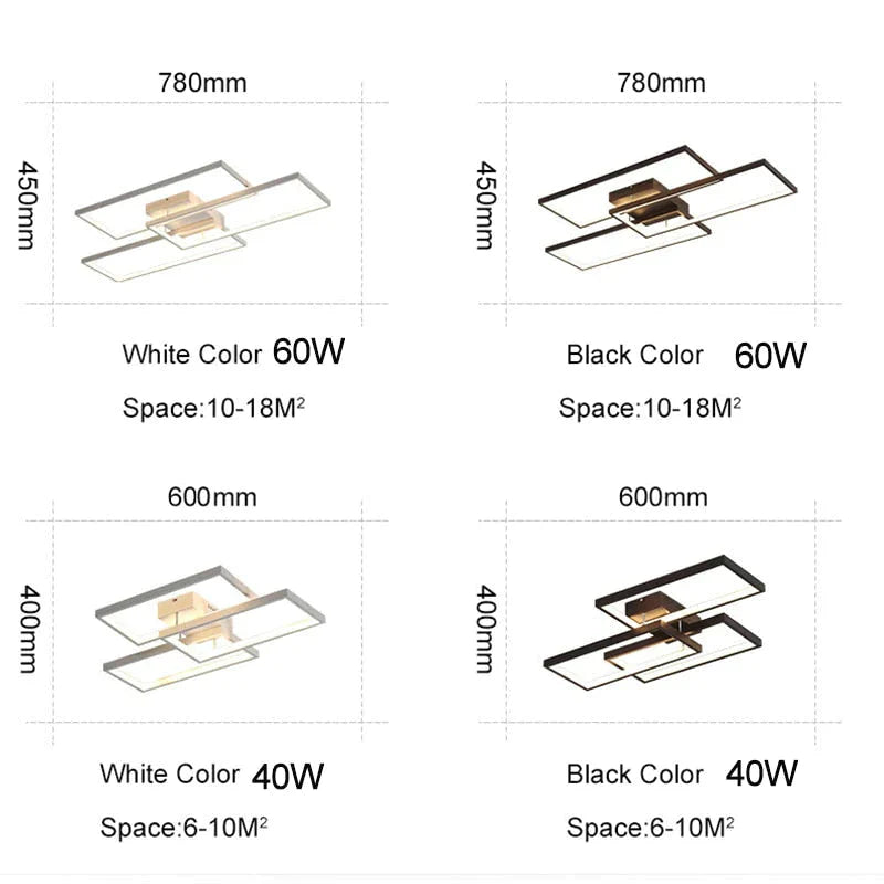 Rectangle Black/White Color Modern Led  Dimmable Ceiling for living room bedroom