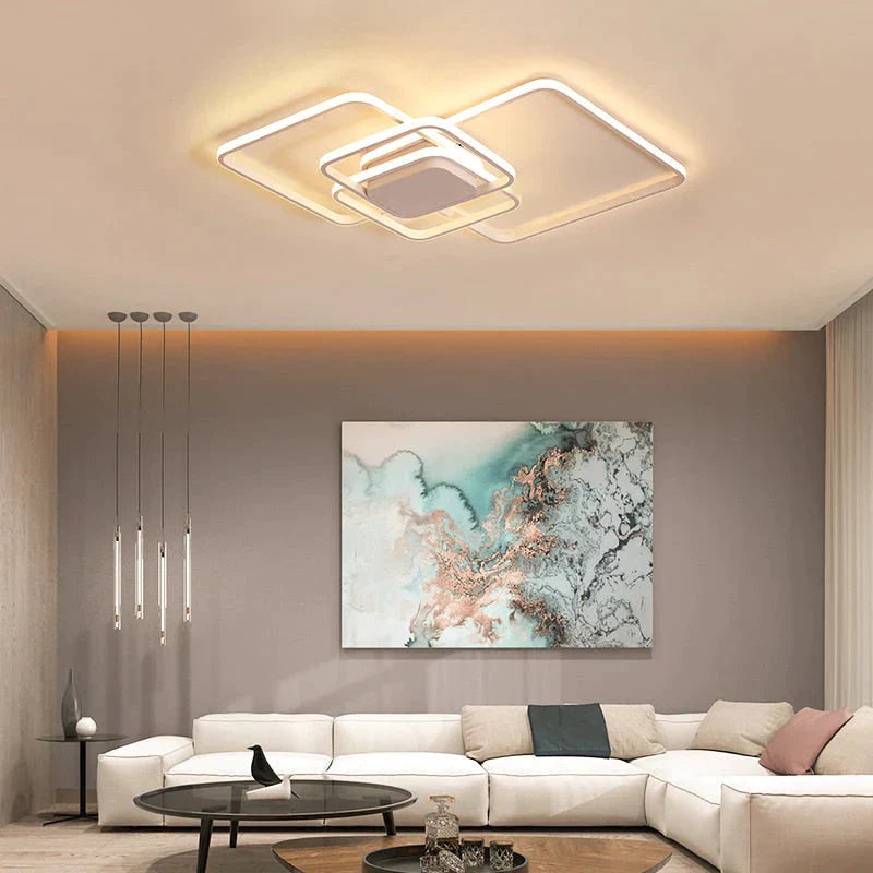 Plafonniers à LED modernes rectangulaires pour salon, chambre à coucher, salle d'étude, lampe de plafond carrée de couleur blanche/marron avec RC