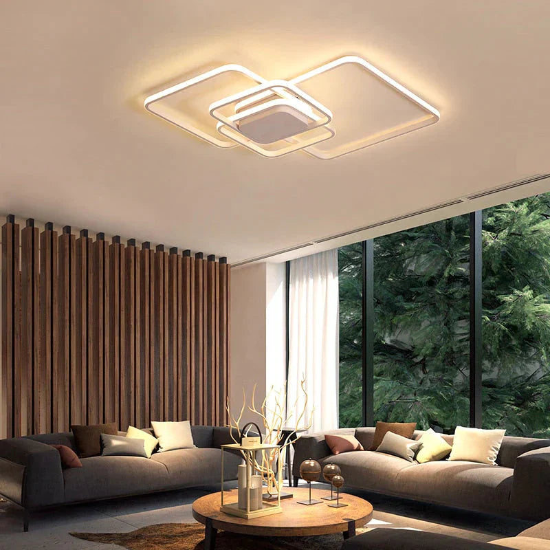 Plafonniers à LED modernes rectangulaires pour salon, chambre à coucher, salle d'étude, lampe de plafond carrée de couleur blanche/marron avec RC