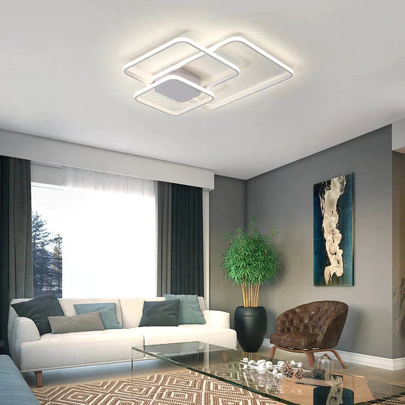 Plafonniers à LED modernes rectangulaires pour salon, chambre à coucher, salle d'étude, lampe de plafond carrée de couleur blanche/marron avec RC