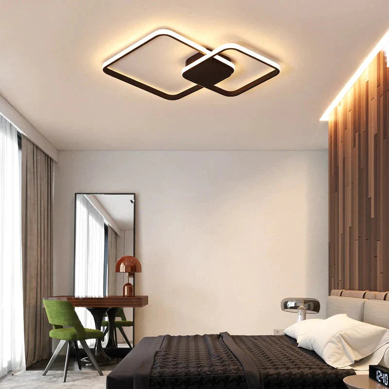 Plafonniers à LED modernes rectangulaires pour salon, chambre à coucher, salle d'étude, lampe de plafond carrée de couleur blanche/marron avec RC