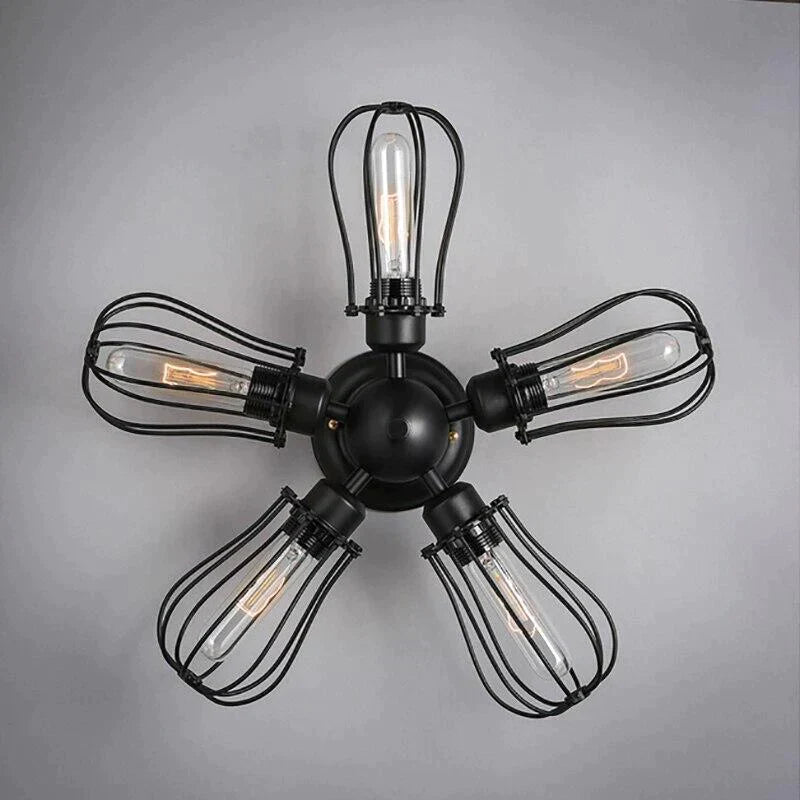 Retro Vintage Black 5 Lights GrLn Ceiling Lights E27 Lamp Fixtures For Home Bedroom/Living Room/Bar/Cafe