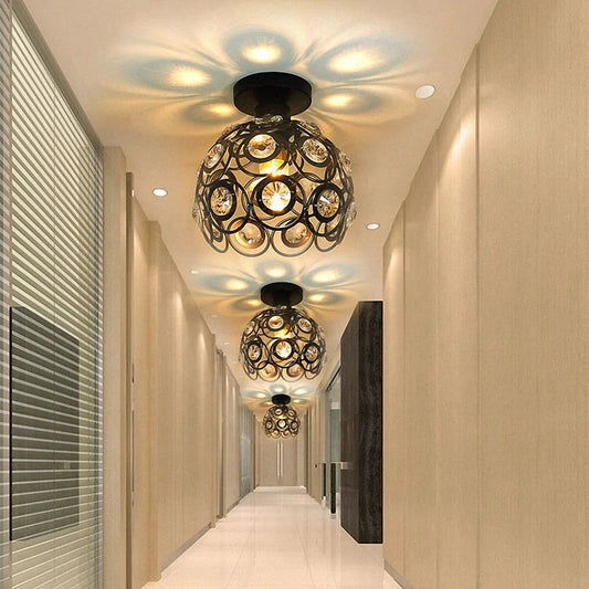 Shayla - E27 Black Creative Crystal Minimalist Ceiling Light Single Wall Ceiling Lamp Bedroom Lamp Single European Iron Lamp Crystal La