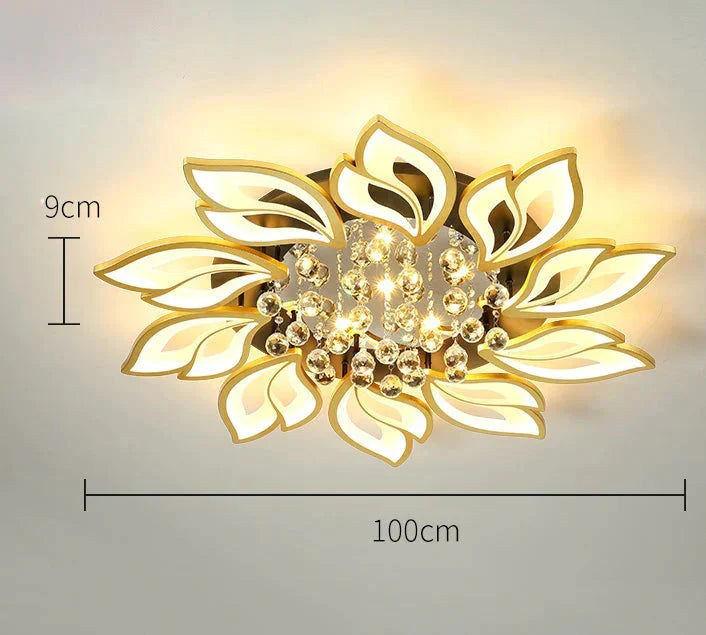 Plafonnier LED simple et moderne en cristal en forme de fleur de lotus, éclairage d'ambiance chaleureux pour chambre à coucher