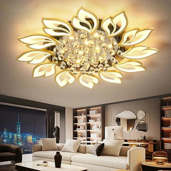 Plafonnier LED simple et moderne en cristal en forme de fleur de lotus, éclairage d'ambiance chaleureux pour chambre à coucher