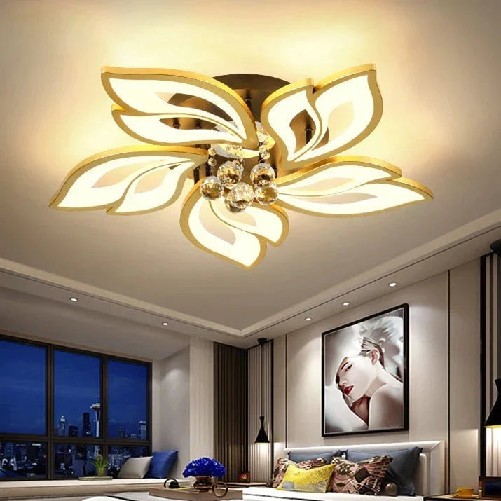 Plafonnier LED simple et moderne en cristal en forme de fleur de lotus, éclairage d'ambiance chaleureux pour chambre à coucher