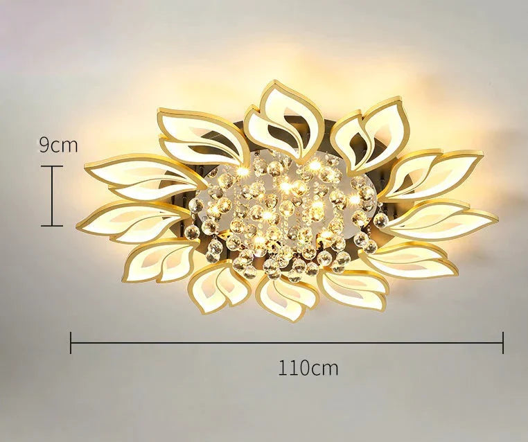 Plafonnier LED simple et moderne en cristal en forme de fleur de lotus, éclairage d'ambiance chaleureux pour chambre à coucher