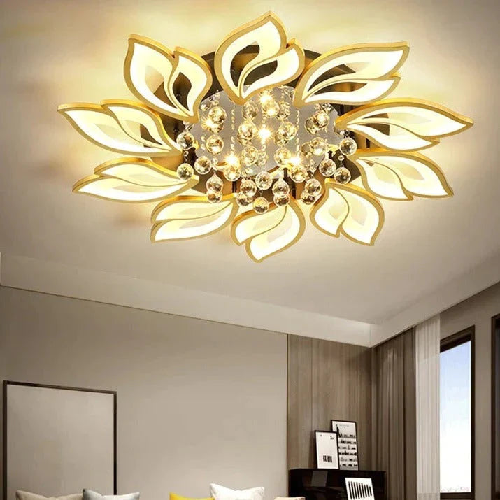 Plafonnier LED simple et moderne en cristal en forme de fleur de lotus, éclairage d'ambiance chaleureux pour chambre à coucher