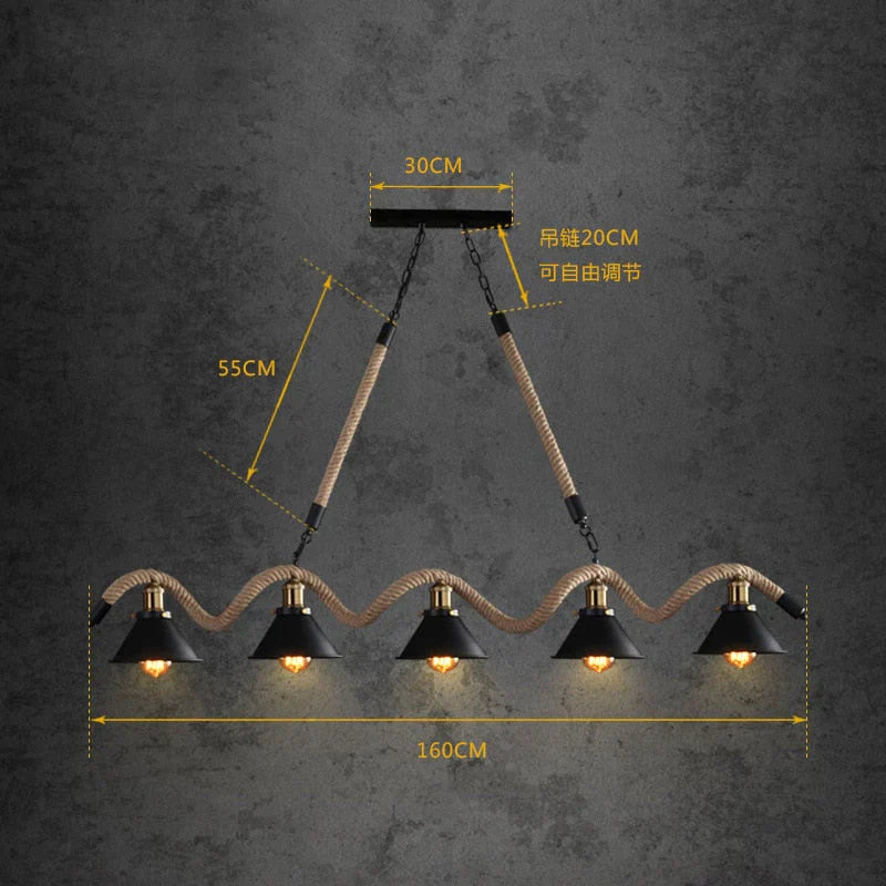 Simple retro led chandelier Nordic hemp rope cafe chandelier modern novelty American bar restaurant chandelier ceiling